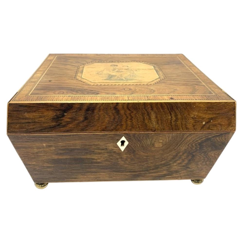 19th Century Regency Style Inlaid Rosewood Workbox For Sale