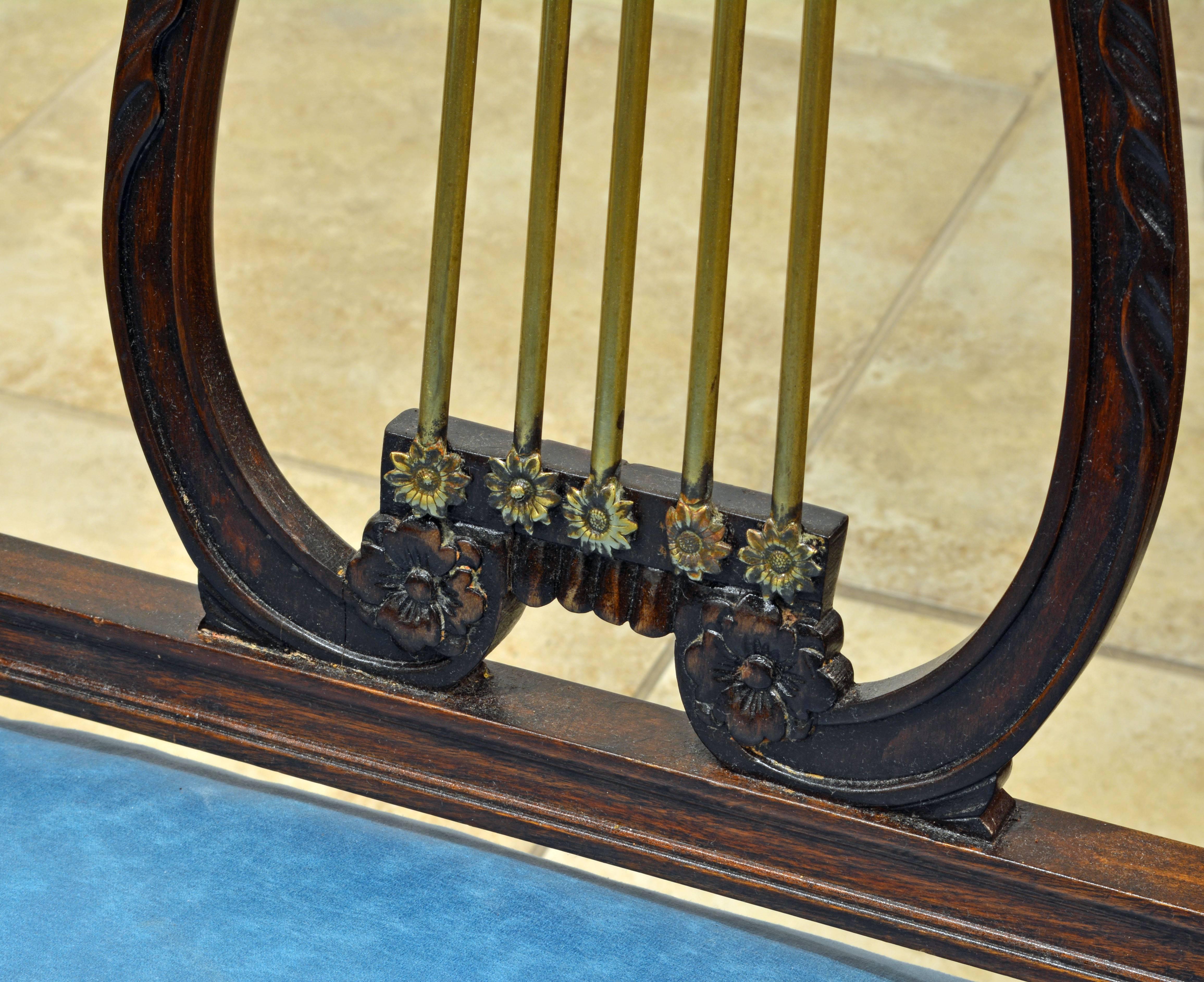 19th Century Regency Style Lyre Back Carved and Bronze Accented Armchairs, Pair 3