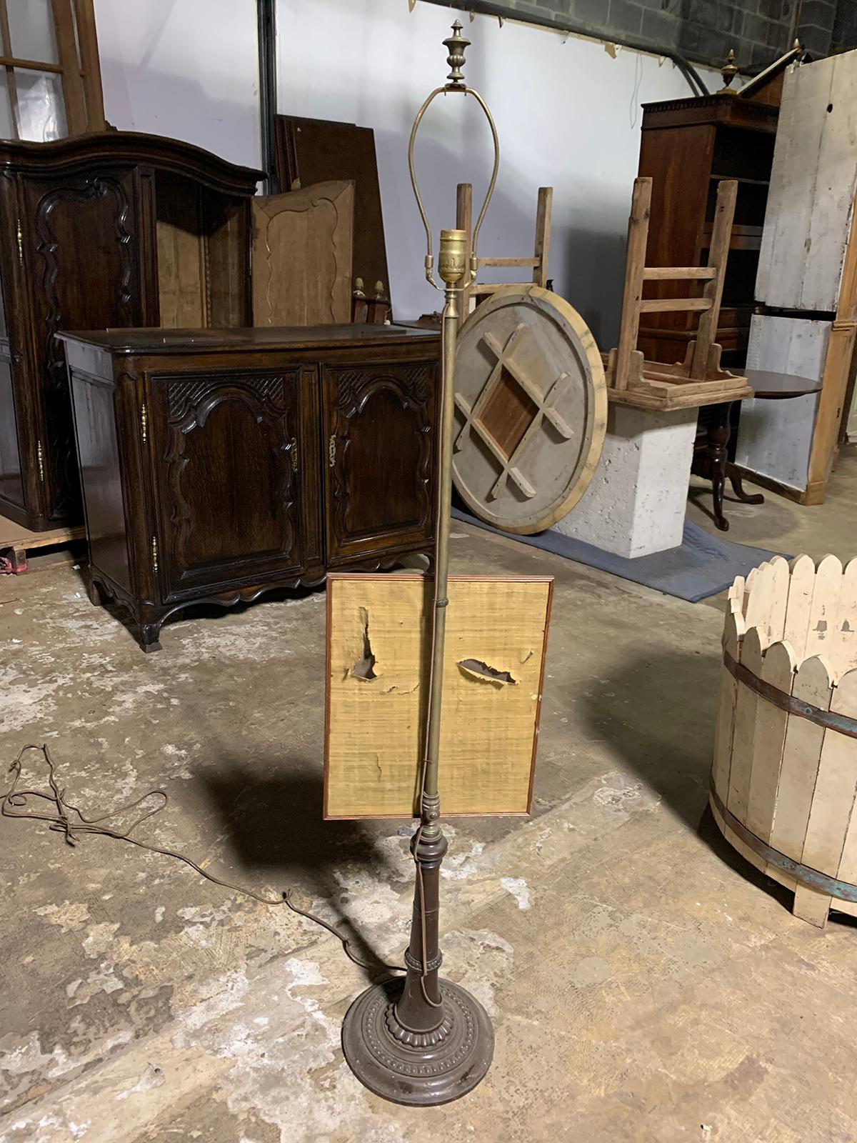 19th Century Regency Style Metal Fire Pole with Fabric Screen as Floor Lamp For Sale 10