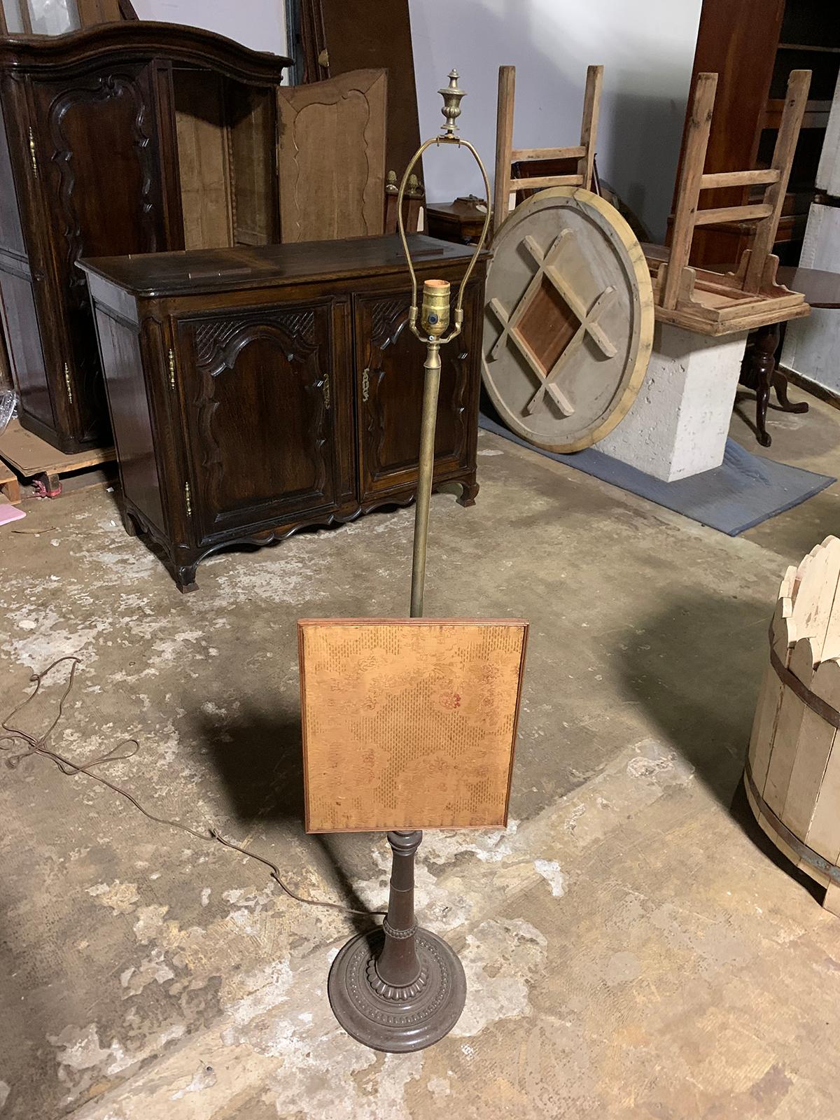 19th Century Regency Style Metal Fire Pole with Fabric Screen as Floor Lamp For Sale 11