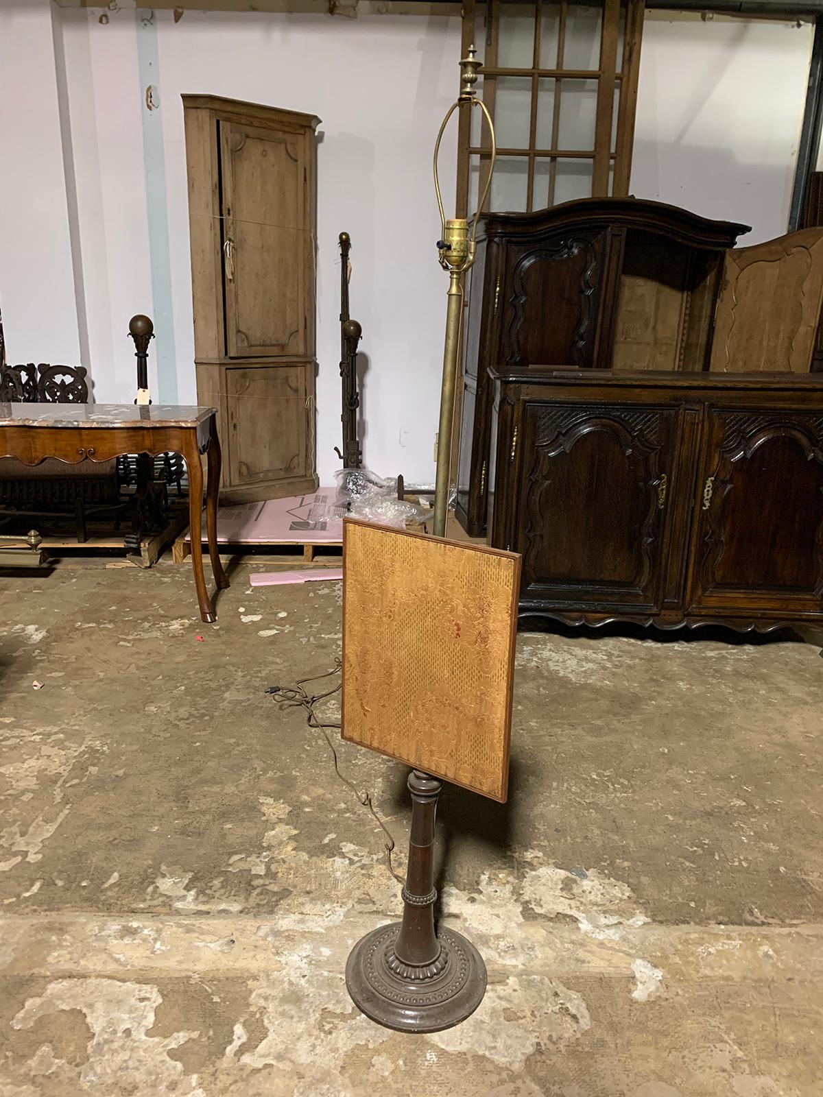 19th Century Regency Style Metal Fire Pole with Fabric Screen as Floor Lamp In Good Condition For Sale In Atlanta, GA