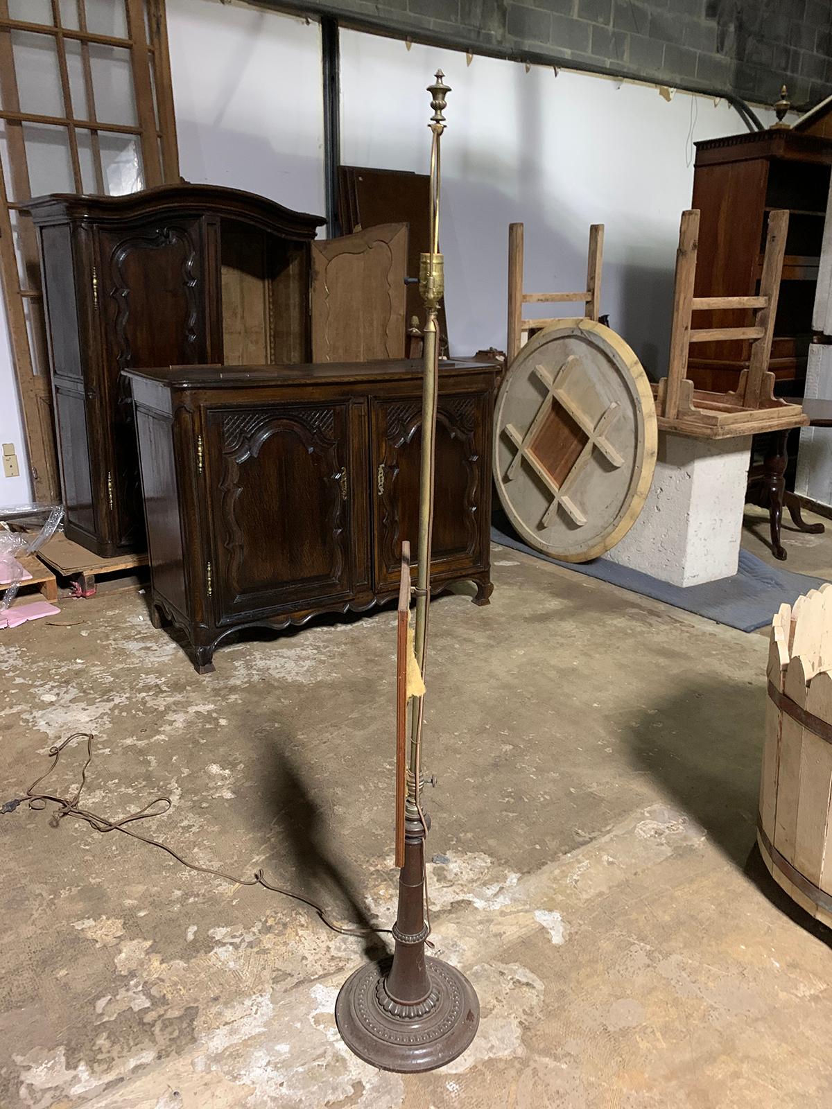 19th Century Regency Style Metal Fire Pole with Fabric Screen as Floor Lamp For Sale 4