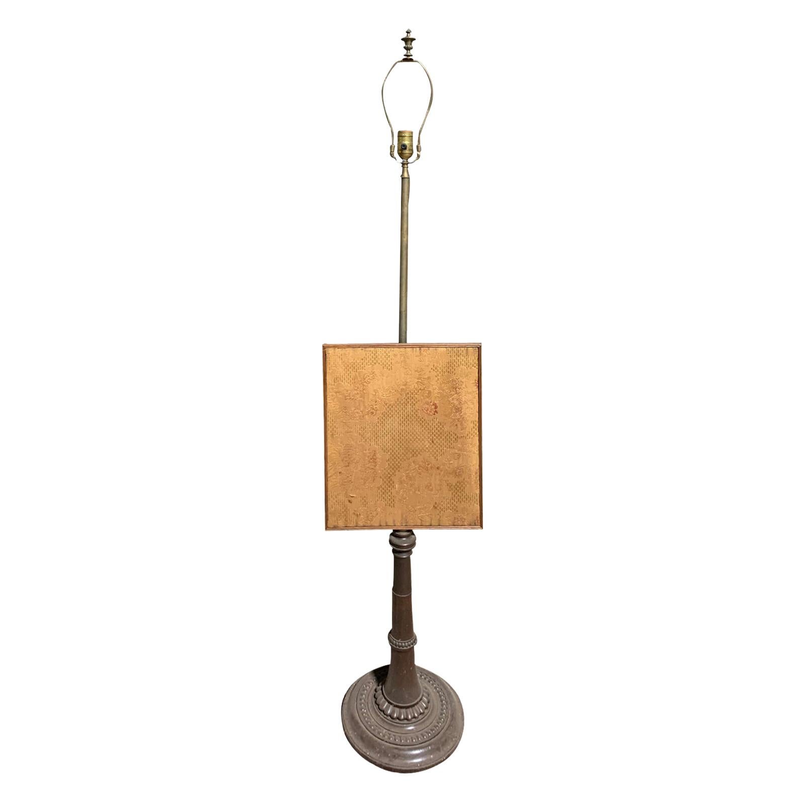 19th Century Regency Style Metal Fire Pole with Fabric Screen as Floor Lamp For Sale