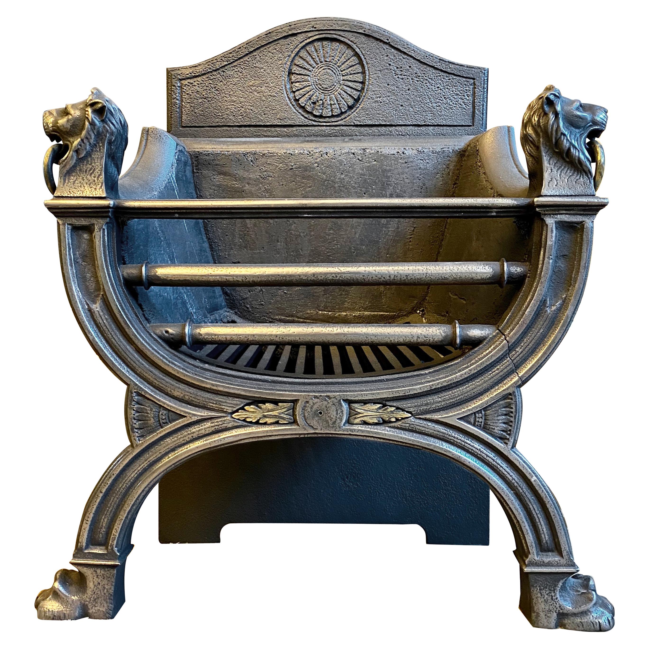 Grille de cheminée en fonte polie de style Régence du 19ème siècle en vente