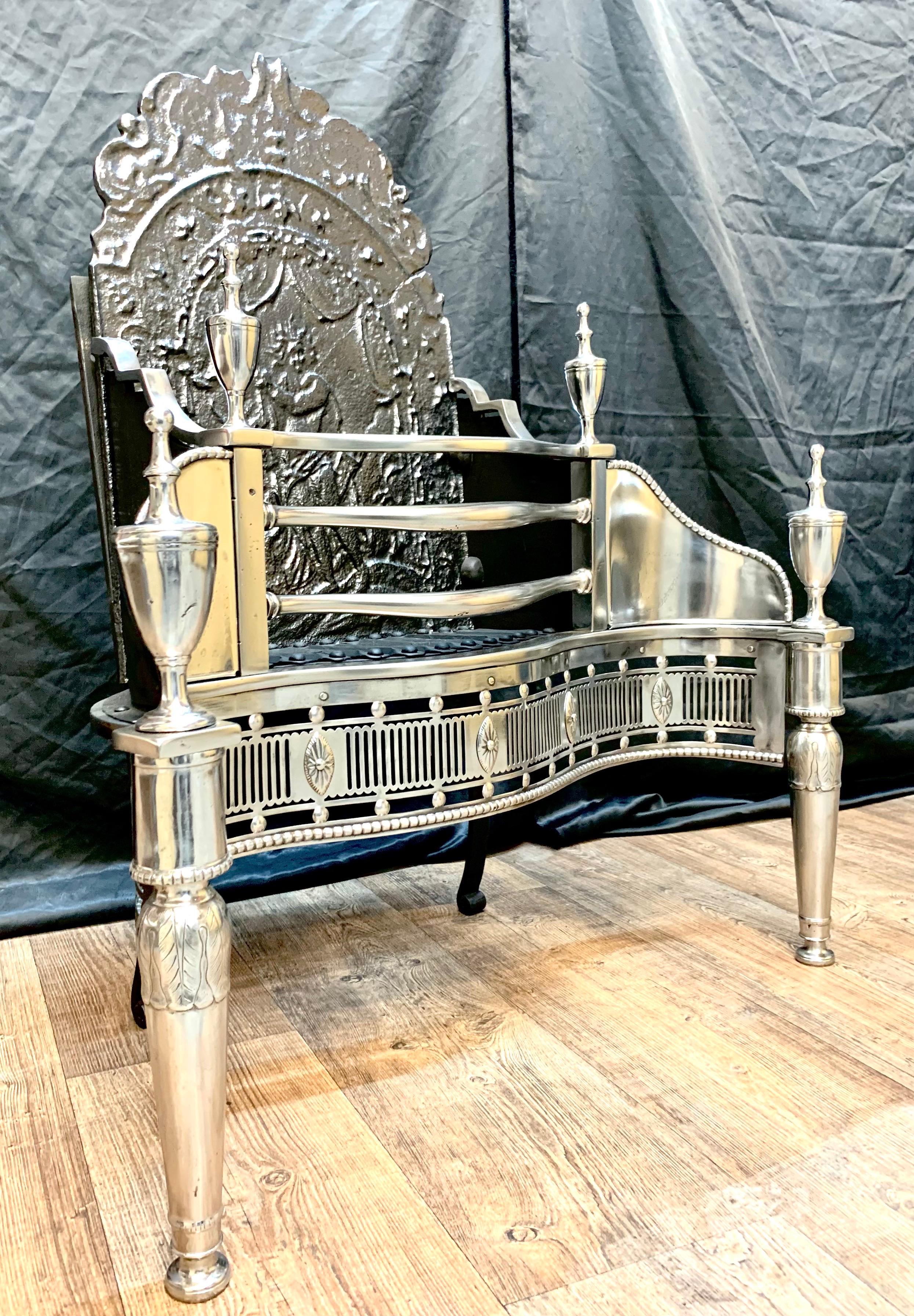 19th Century Regency Style Polished Steel Fire Grate Basket For Sale 9