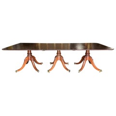 19th Century Regency Style Triple Pedestal Dining Table with Three Leaves
