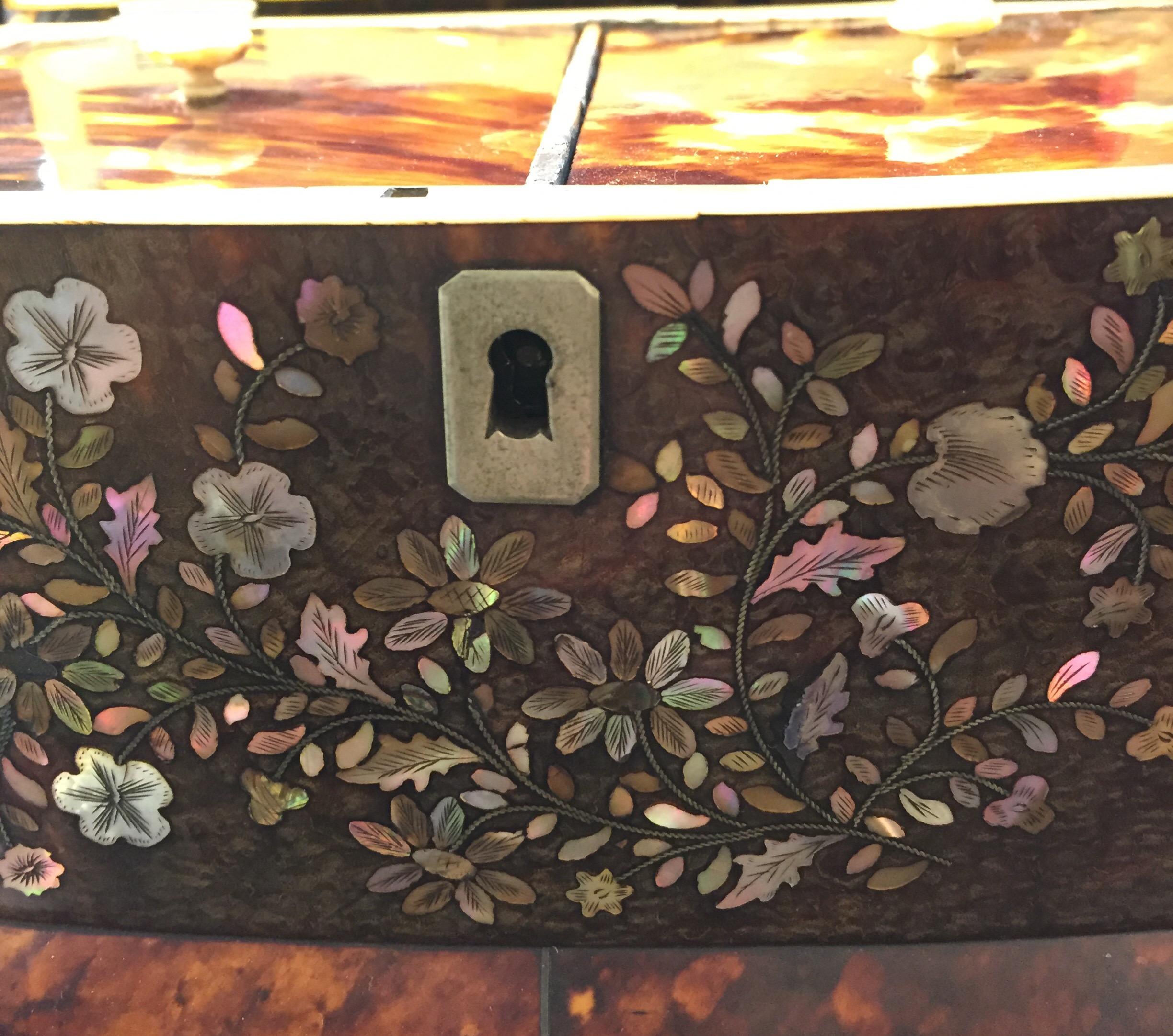 19th Century Regency Tea Caddy Tortoishell and Mother of Pearl English Box 10