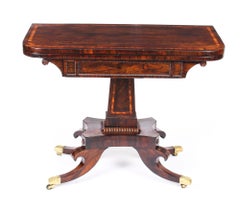19th Century Regency Tigerwood and Crossbanded Card Table