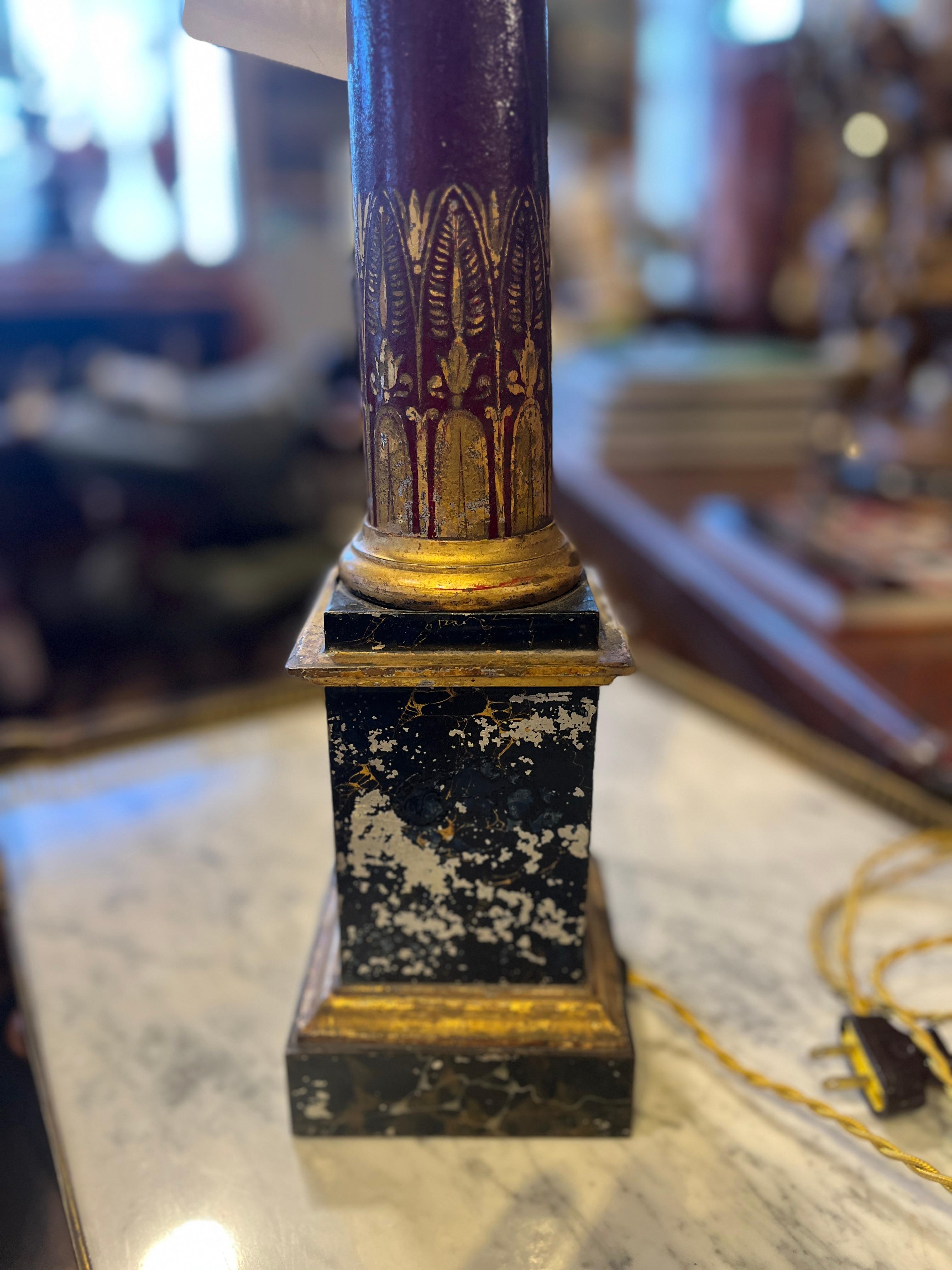 19th Century Regency Tole Oil Lamps Converted to Electric 
Beautiful set purchased in France. Age appropriate wear, see detailed photos or message us with questions. 