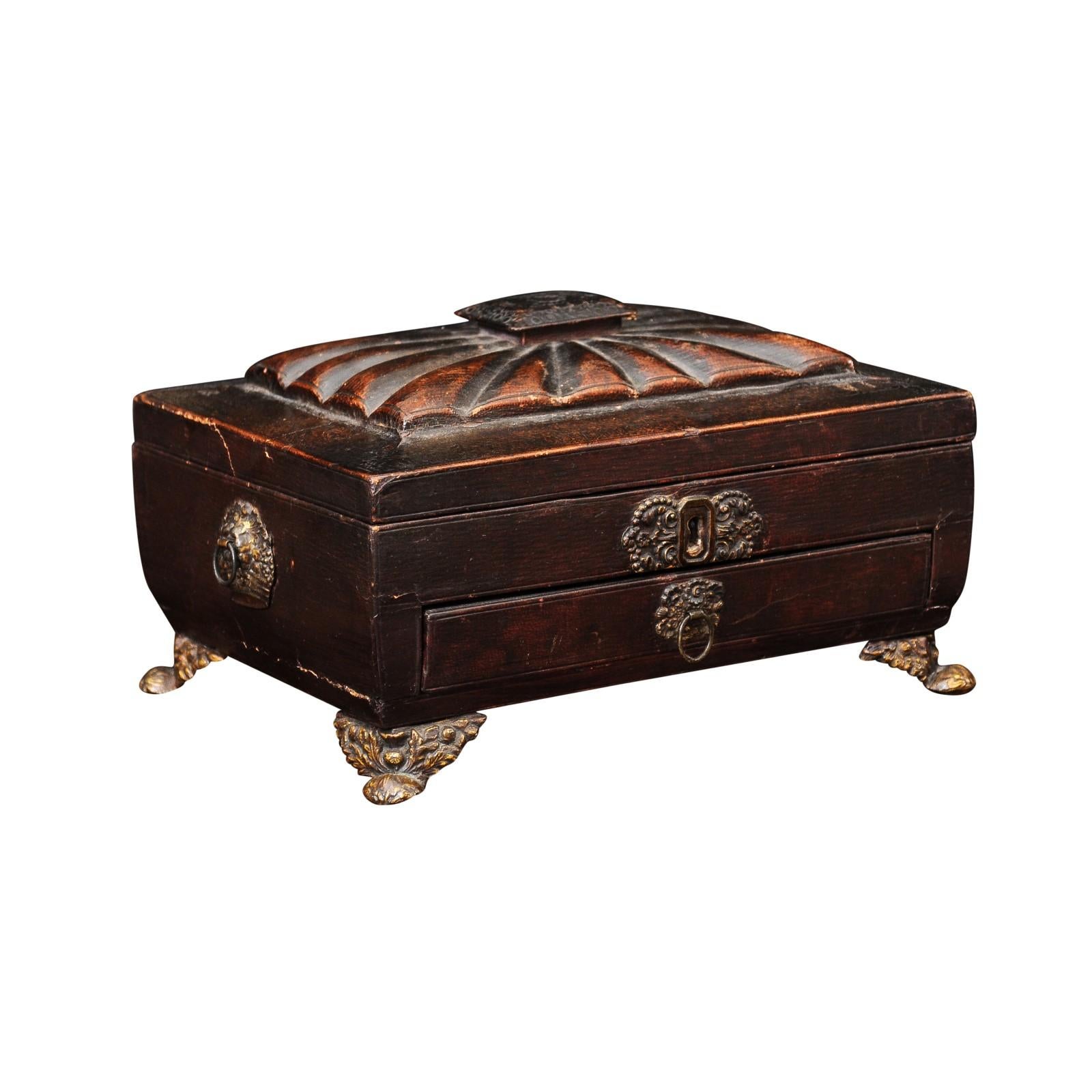 19th Century Regency Tooled Leather Work Box In Good Condition For Sale In Atlanta, GA