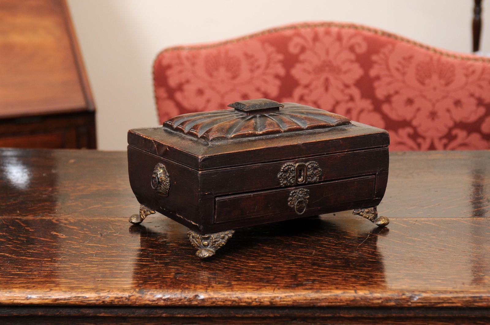 19th Century Regency Tooled Leather Work Box For Sale 1