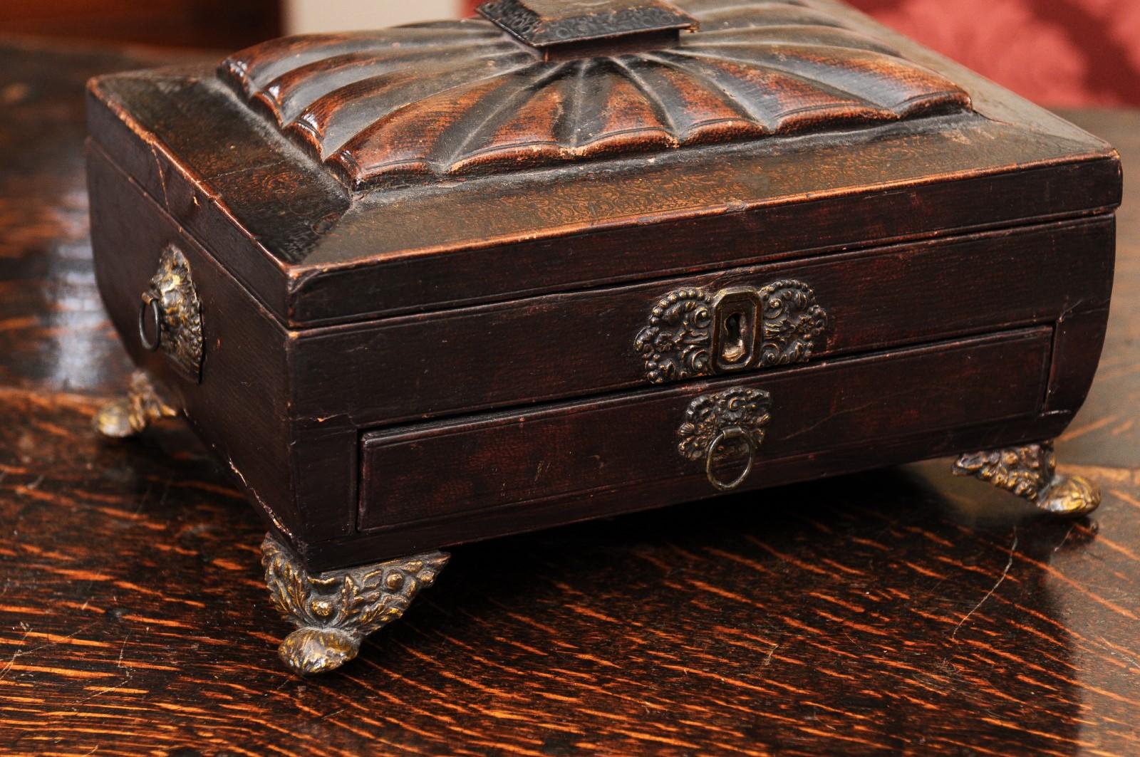 19th Century Regency Tooled Leather Work Box For Sale 2