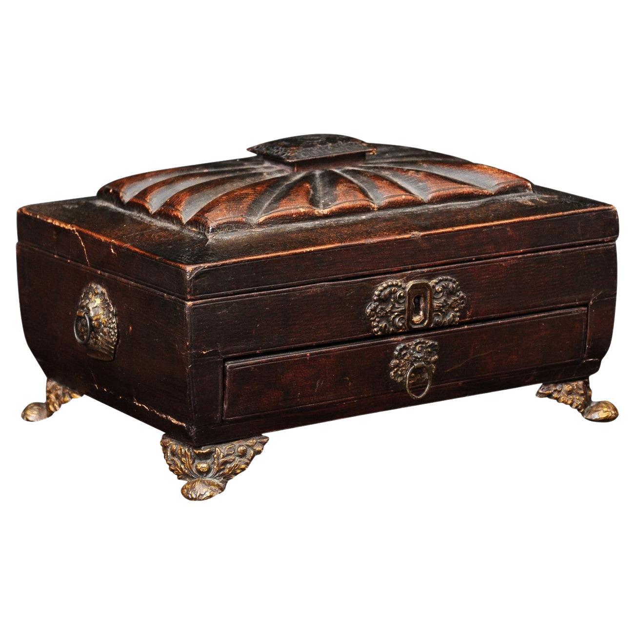 Boîte de travail en cuir toilé de style Régence du 19e siècle en vente