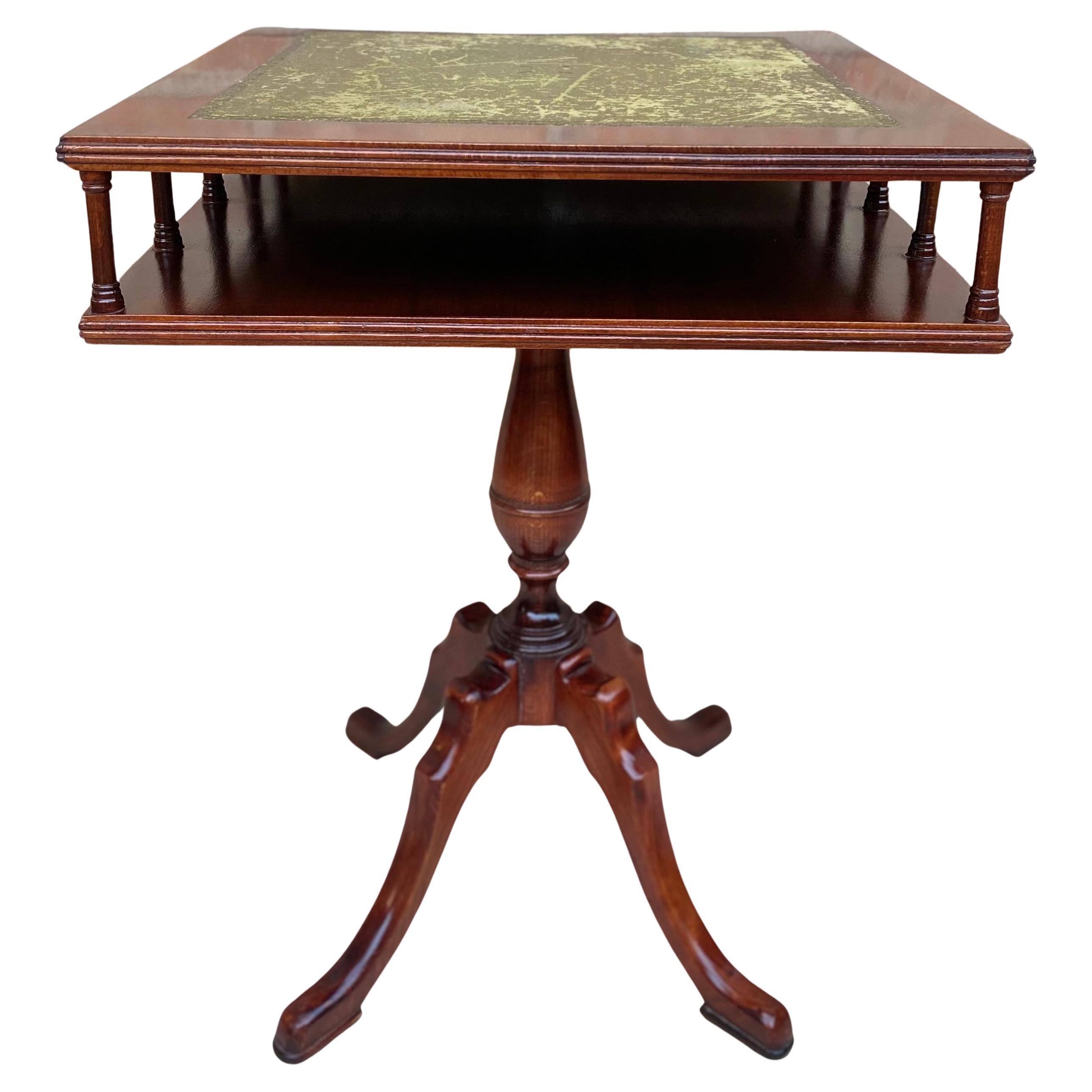 19th Century Regency Wood Game Table with Green Leather Top, 1890s For Sale