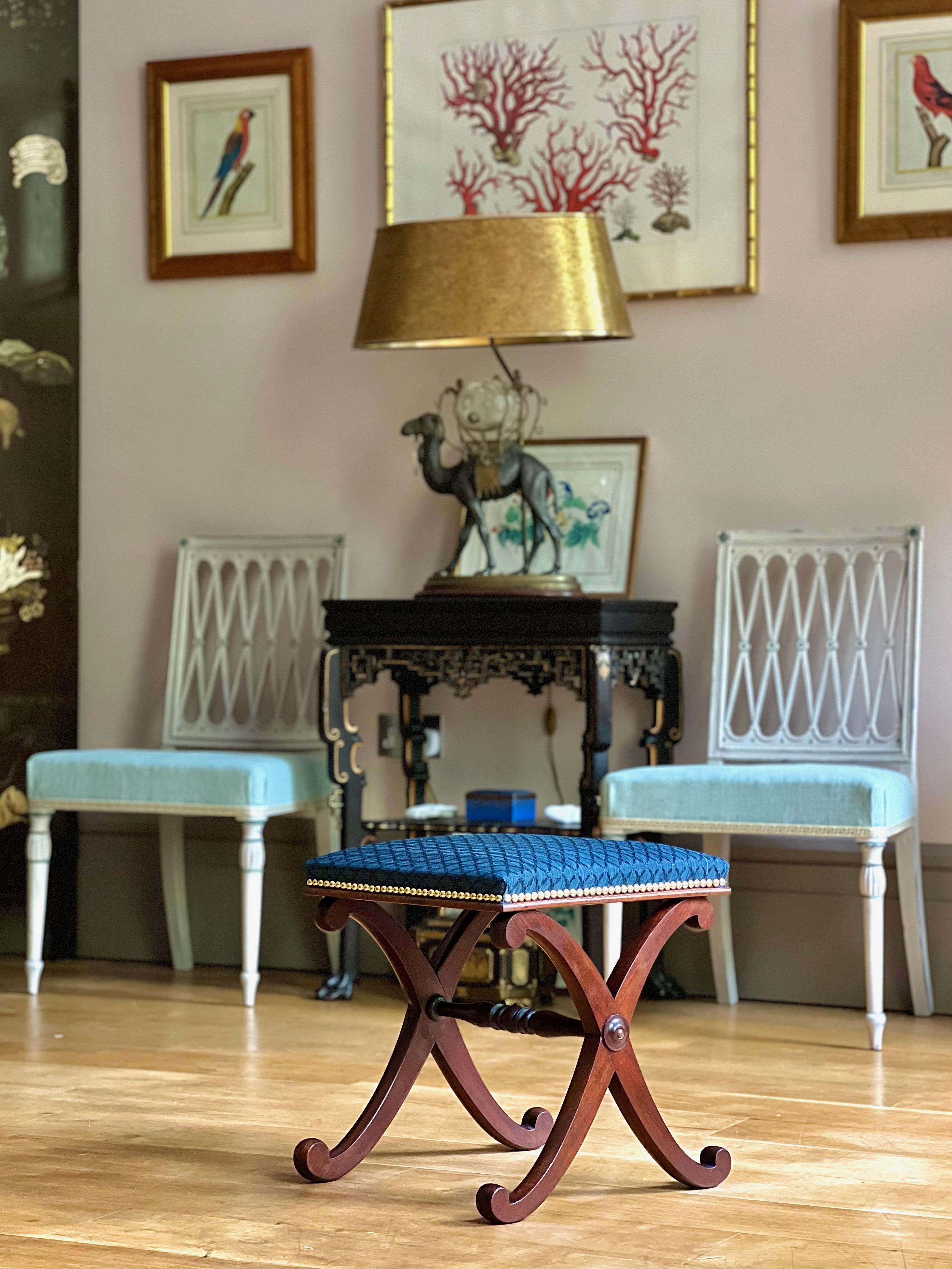 Carved 19th Century Regency X-Frame Stool