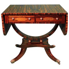 19th Century Regency Zebra Wood and Bronze English Sofa Table, 1890s