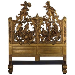 19th Century Religious Carved European Panel Converted into Headboard