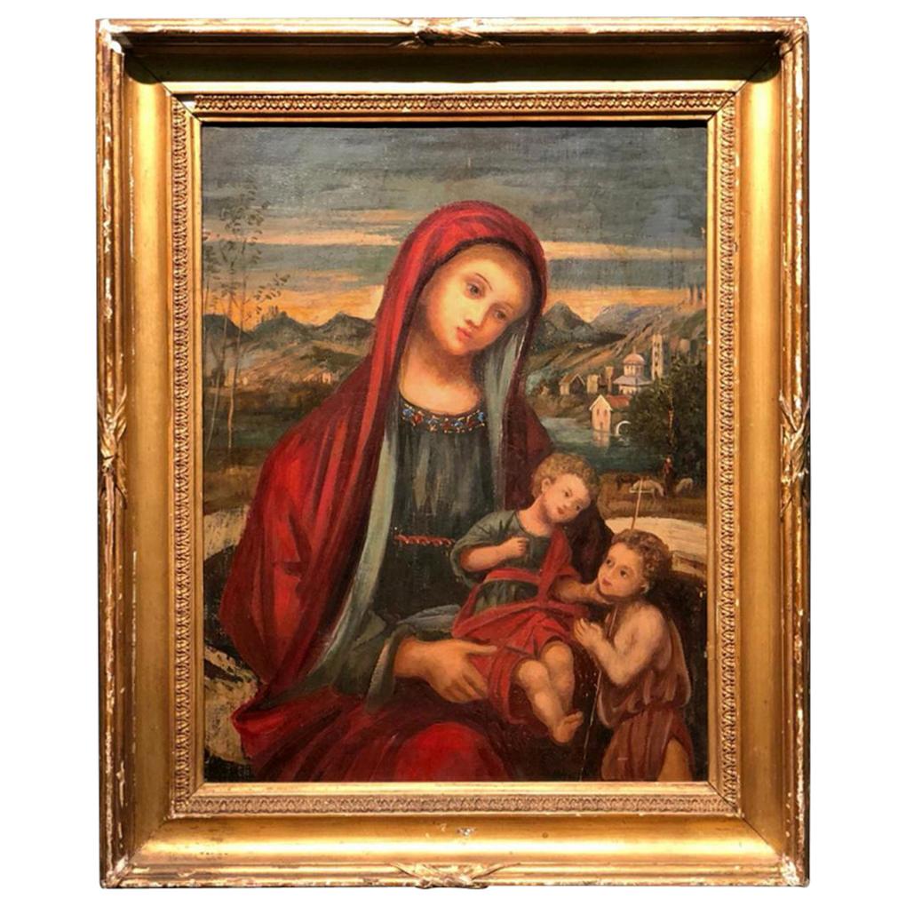 19th Century Religious Painting Madonna with Child and San Giovanni For Sale