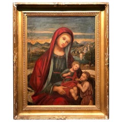 19th Century Religious Painting Madonna with Child and San Giovanni