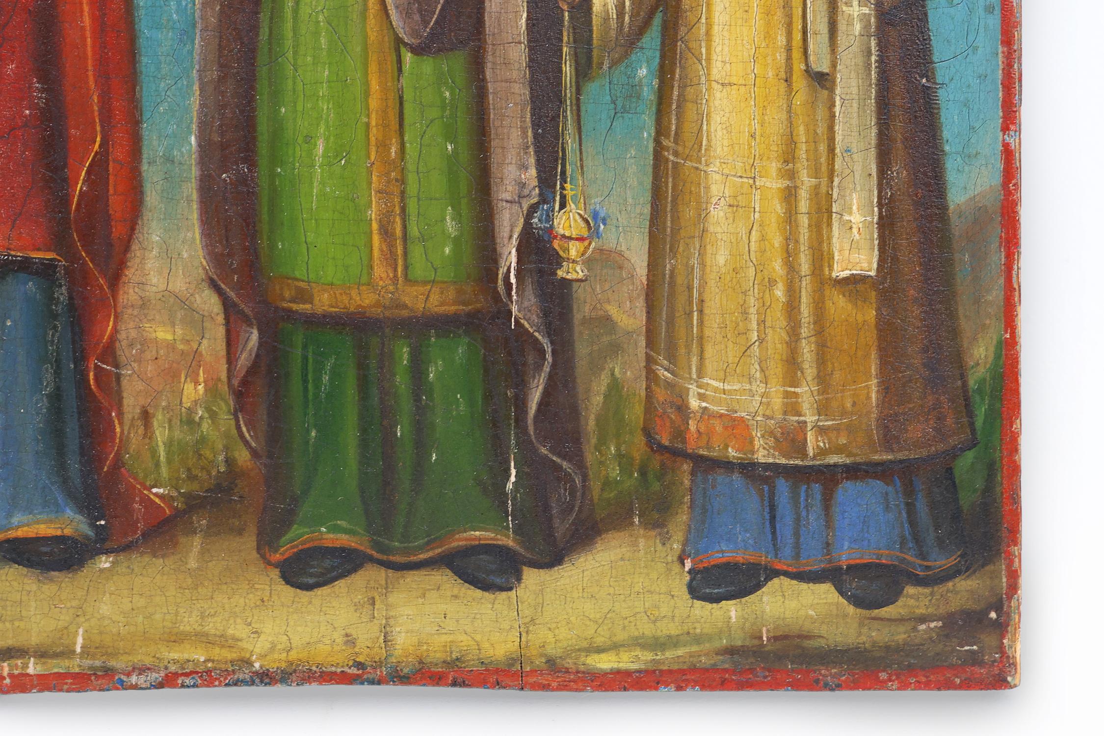 Legno Icone religiose russe del XIX secolo raffiguranti i santi patroni del Santo Matrimonio in vendita