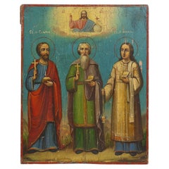 Icône religieuse russe du 19e siècle représentant les saints patrons des mariés