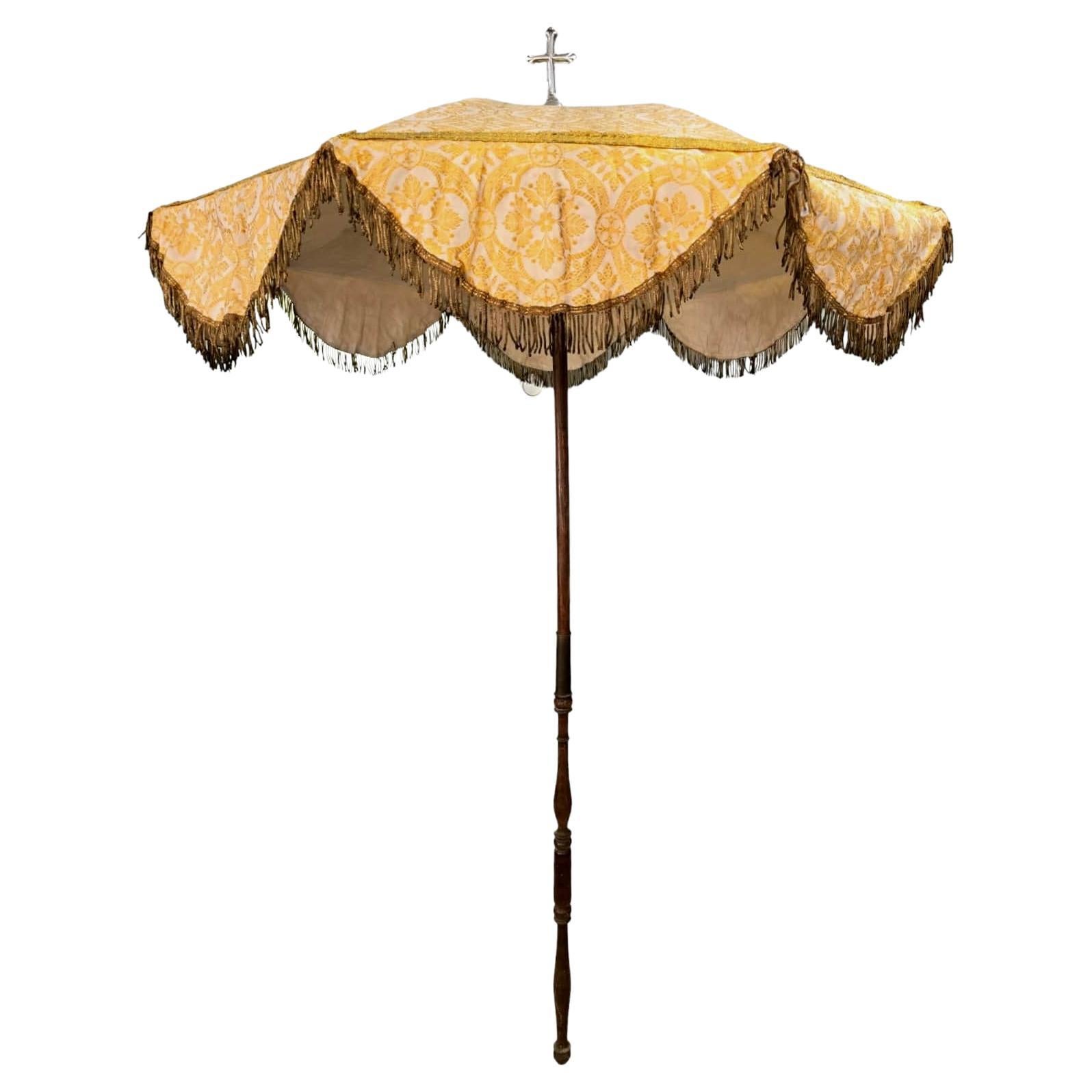  Religiöser Silberparasol mit Kreuz aus dem 19. Jahrhundert