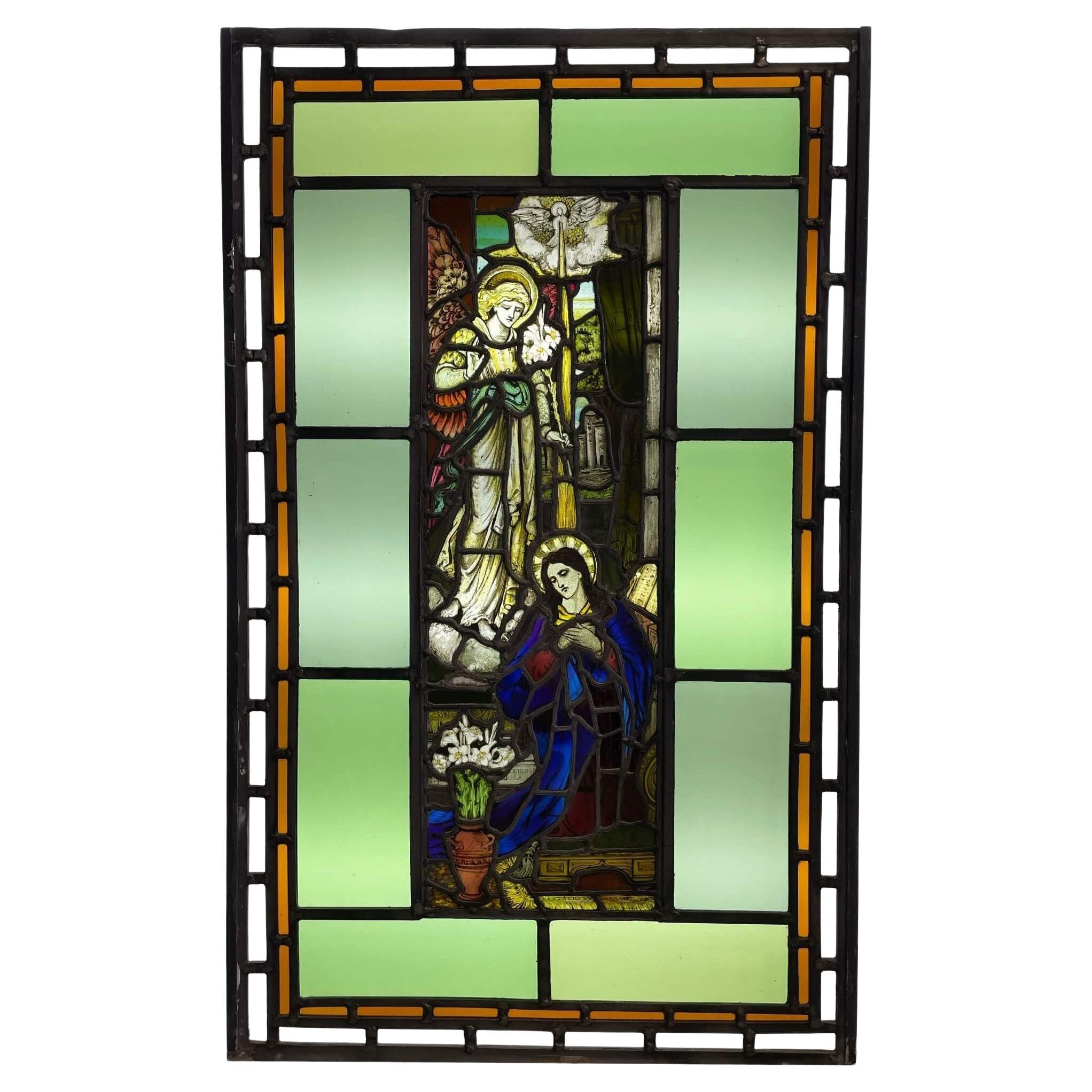 19th Century Religious Stained Glass Window For Sale