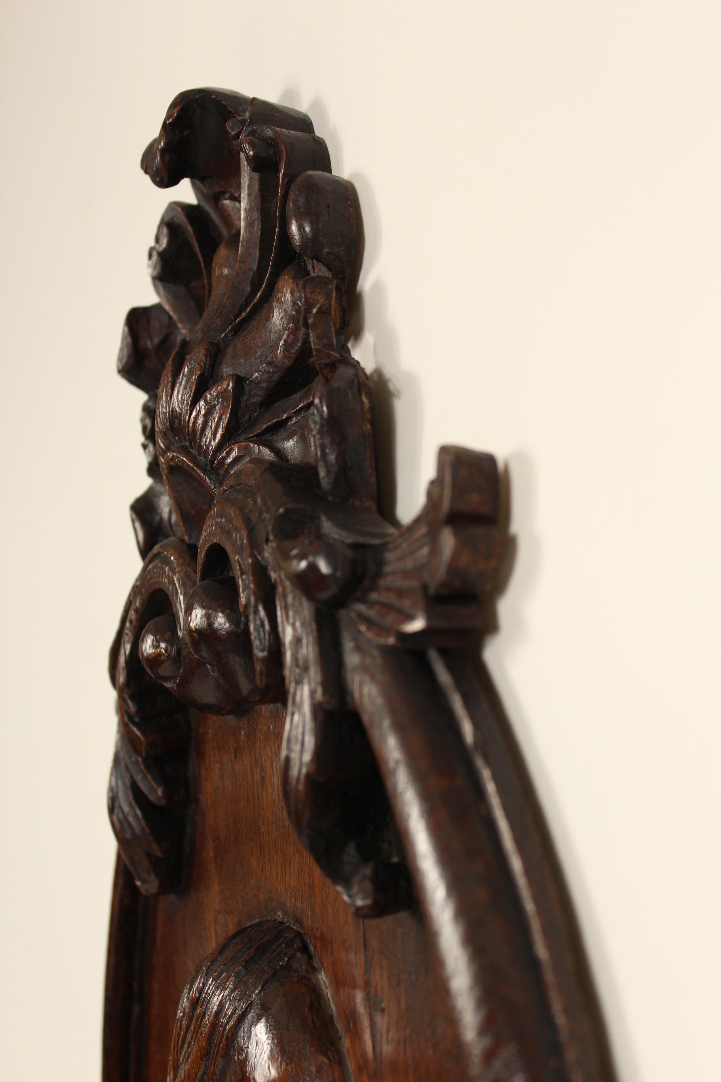 Oak 19th Century Religious Wood Carving For Sale