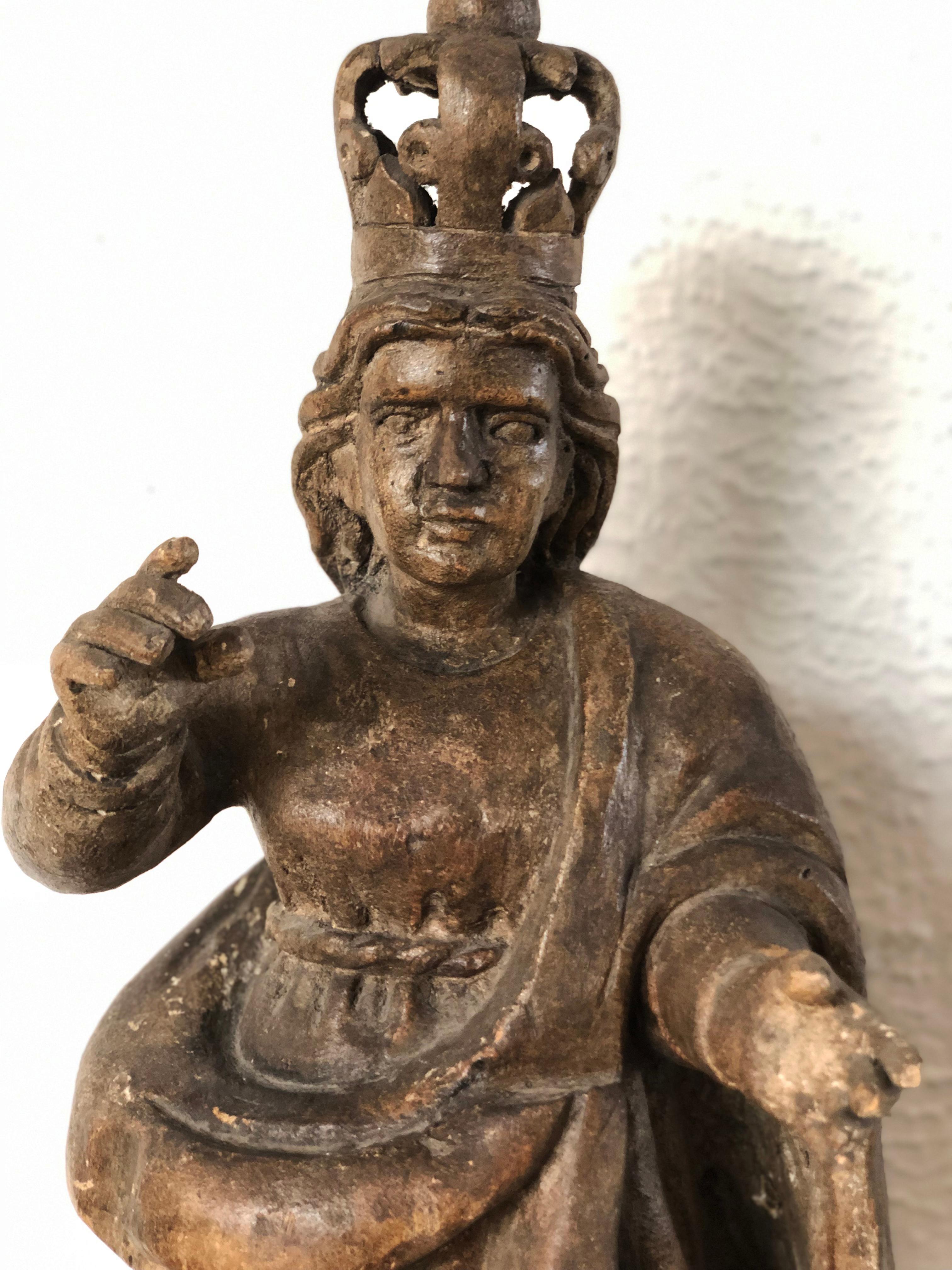 Hand-Carved 19th Century Religious Wood Figure Found in Western Mexico, circa 1900