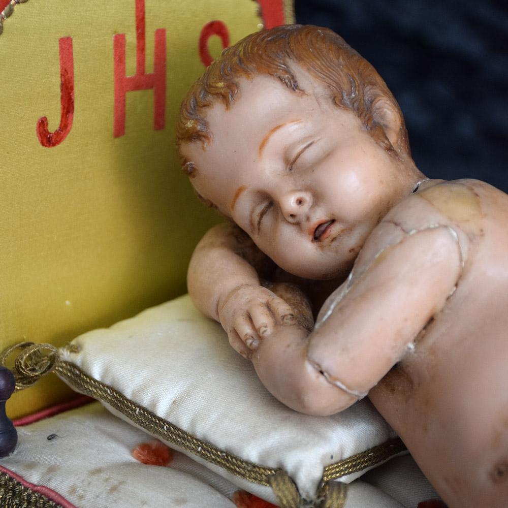 19th Century Reliquary Wax Figure of Baby Jesus  7