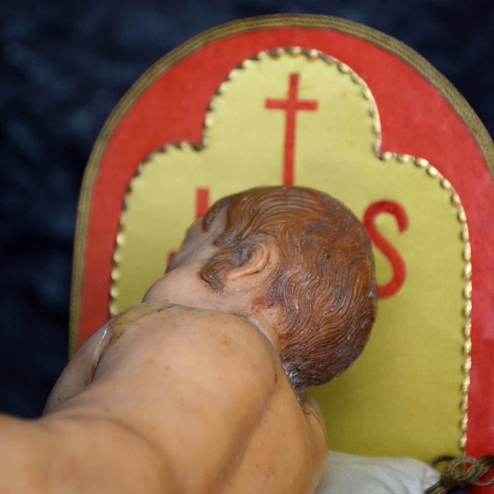 19th Century Reliquary Wax Figure of Baby Jesus  8