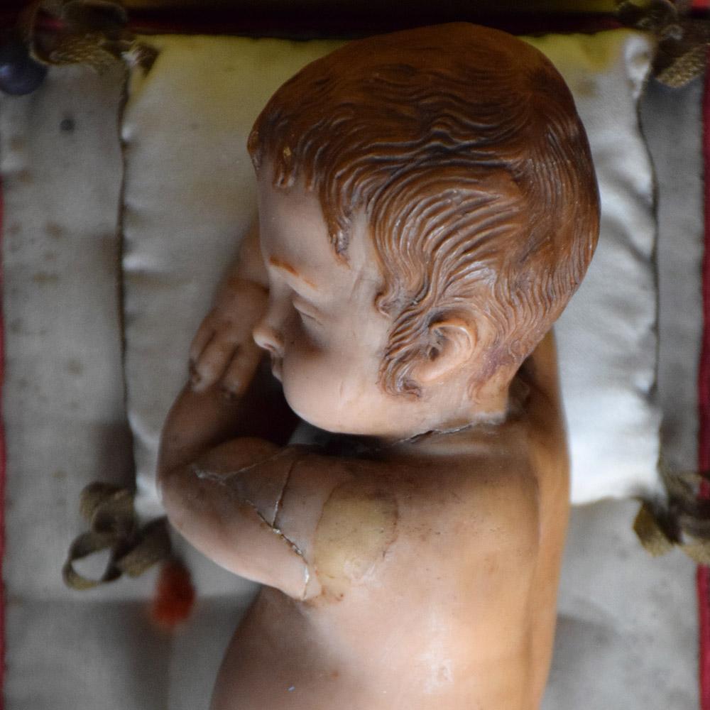 19th Century Reliquary Wax Figure of Baby Jesus  9