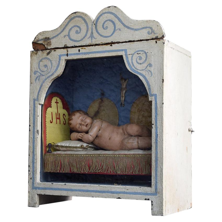 19th Century Reliquary Wax Figure of Baby Jesus 