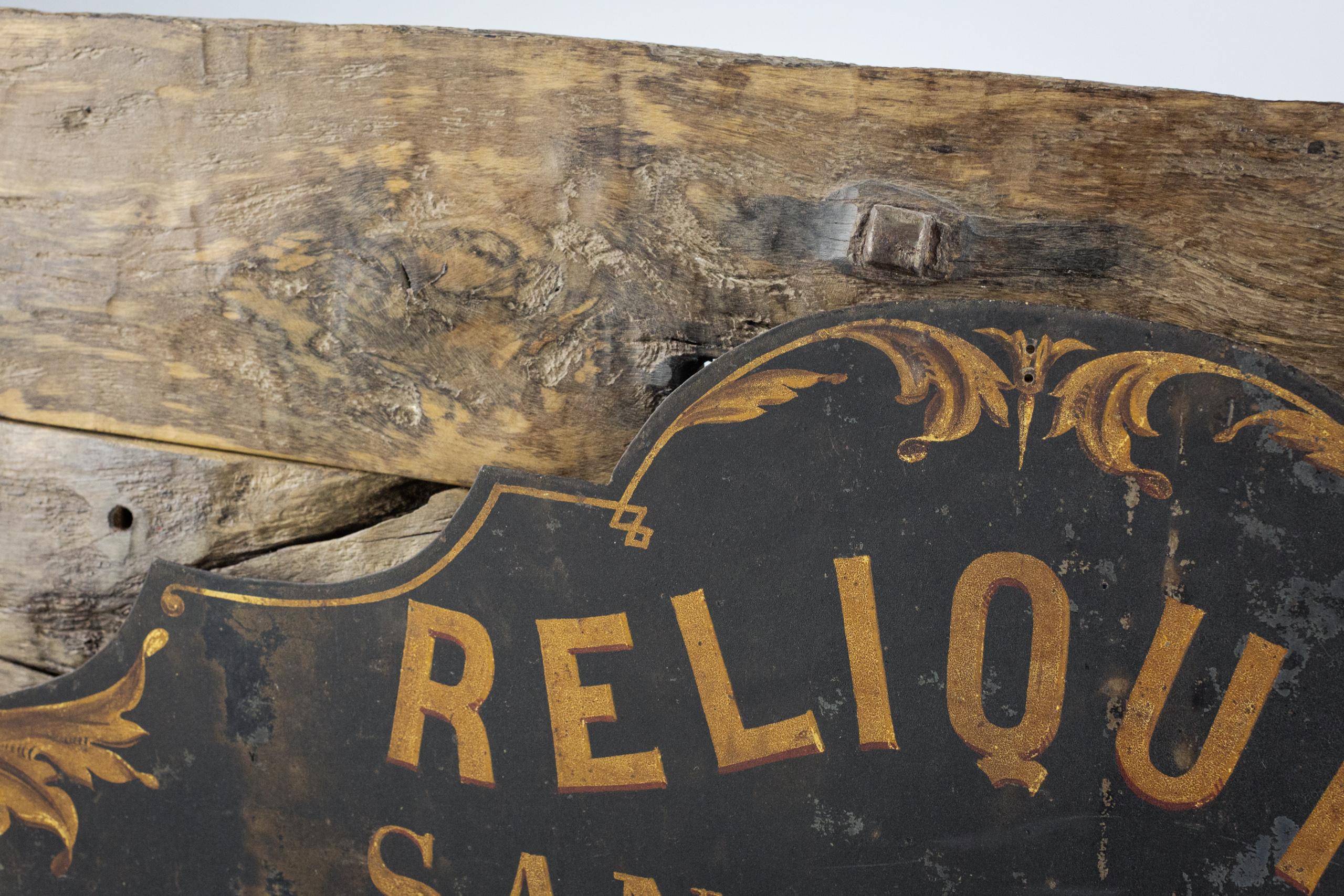 Reliquiae Sanctorum-Schild aus dem 19. Jahrhundert (Blech) im Angebot