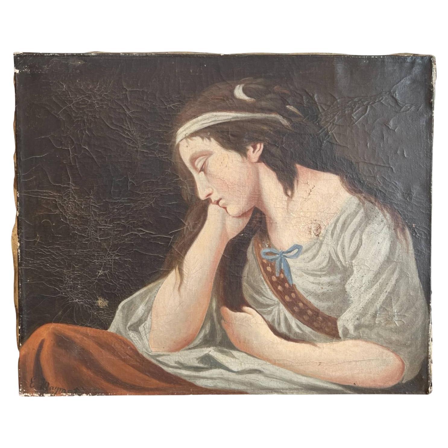 Dipinto antico rinascimentale del XIX secolo - Donna - Firmato
