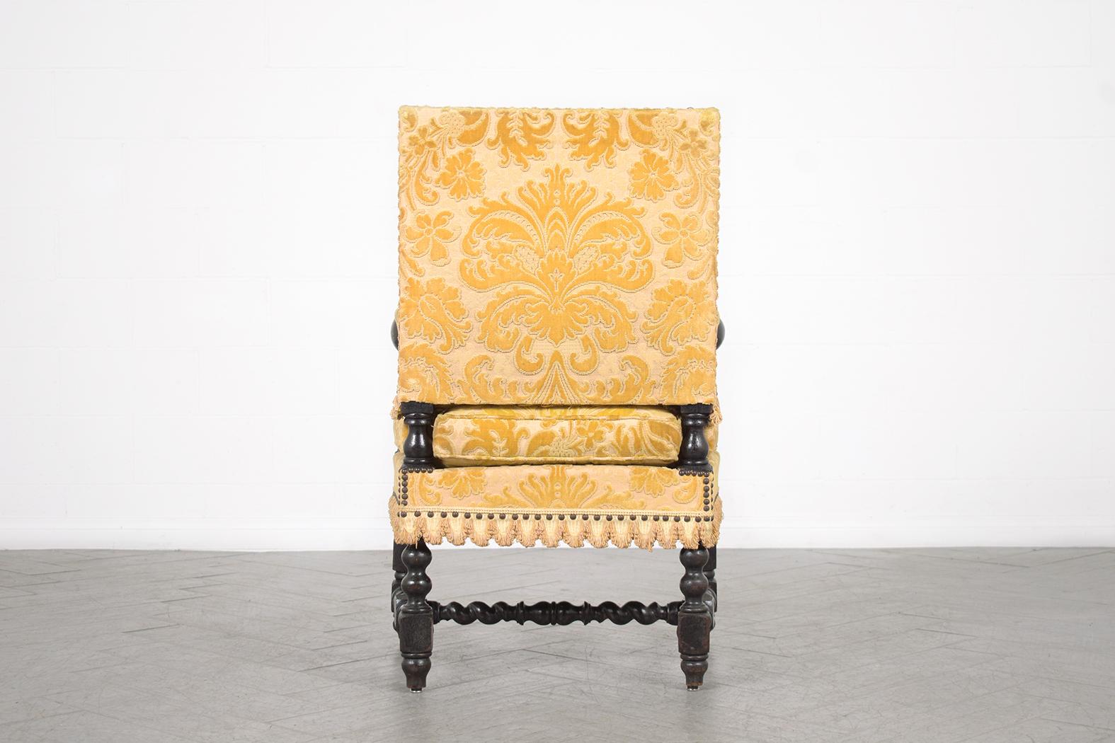 19th Century French Oak Armchair: Dark Walnut Patina Finish & Floral Upholstery For Sale 3
