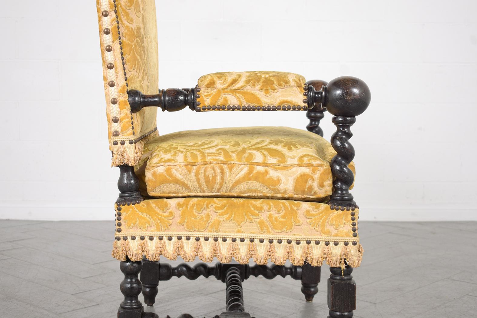 19th Century French Oak Armchair: Dark Walnut Patina Finish & Floral Upholstery For Sale 2