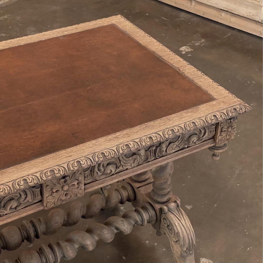 19th Century Renaissance Barley Twist Stripped Oak Desk For Sale 12