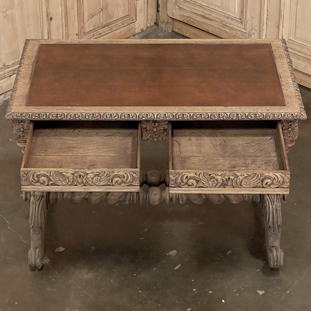 19th Century Renaissance Barley Twist Stripped Oak Desk In Good Condition For Sale In Dallas, TX