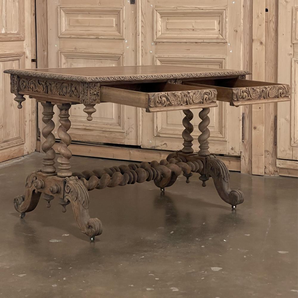 Late 19th Century 19th Century Renaissance Barley Twist Stripped Oak Desk For Sale