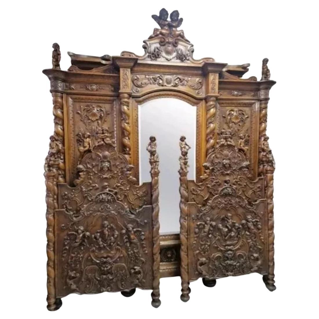 Juego de Dormitorio Renacentista del Siglo XIX con Cama King Size