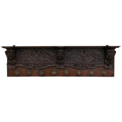 19th Century Renaissance Carved Oak Hat, Coat Rack