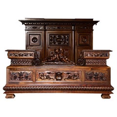 19th Century Renaissance Carved Walnut Bed Attr Luigi Frulini