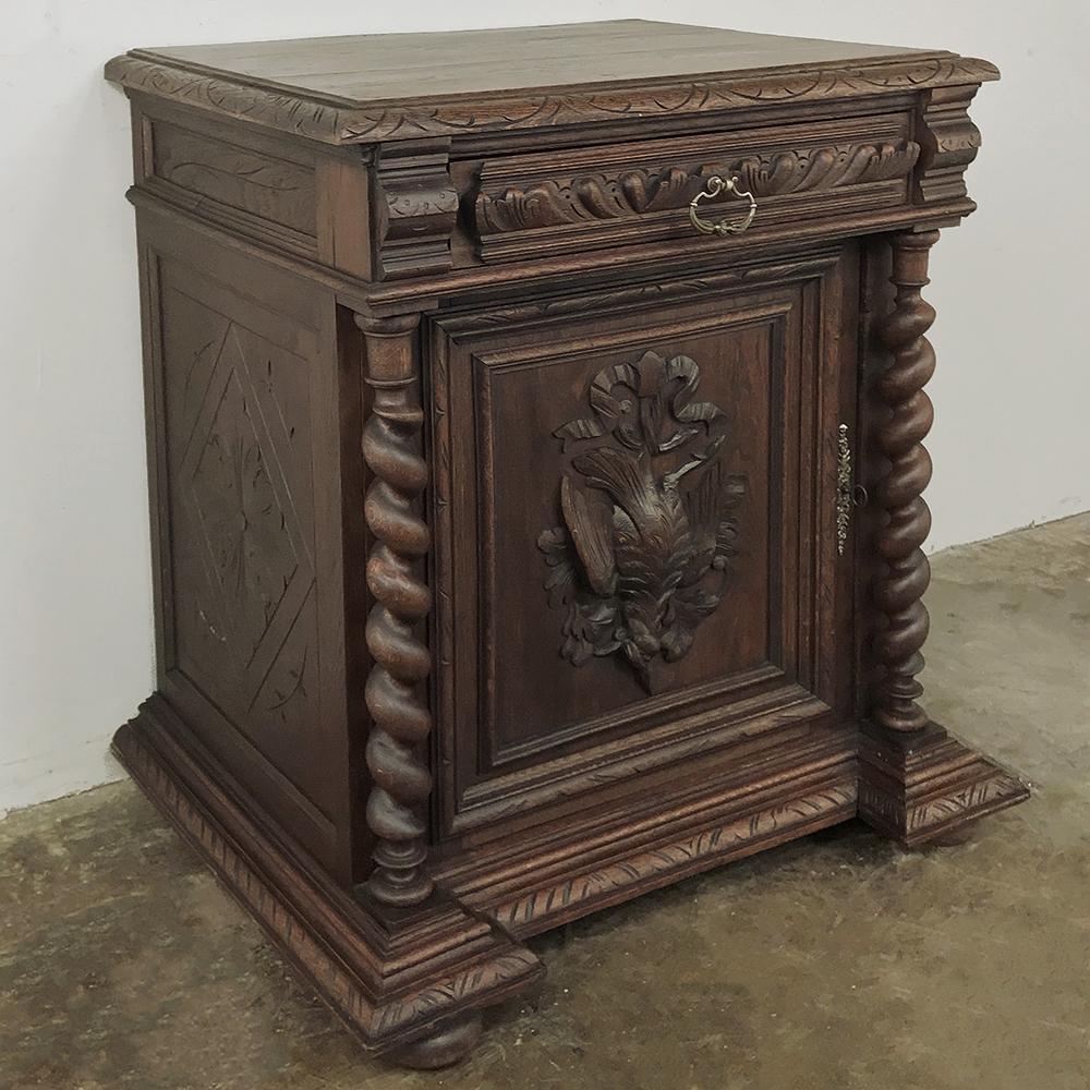 19th century Renaissance Confiturier ~ cabinet has become the first choice among discriminating designers for use as a bathroom vanity, especially in a cozy powder bath! With artfully sculpted hand carved detailing from top to bottom, framed by