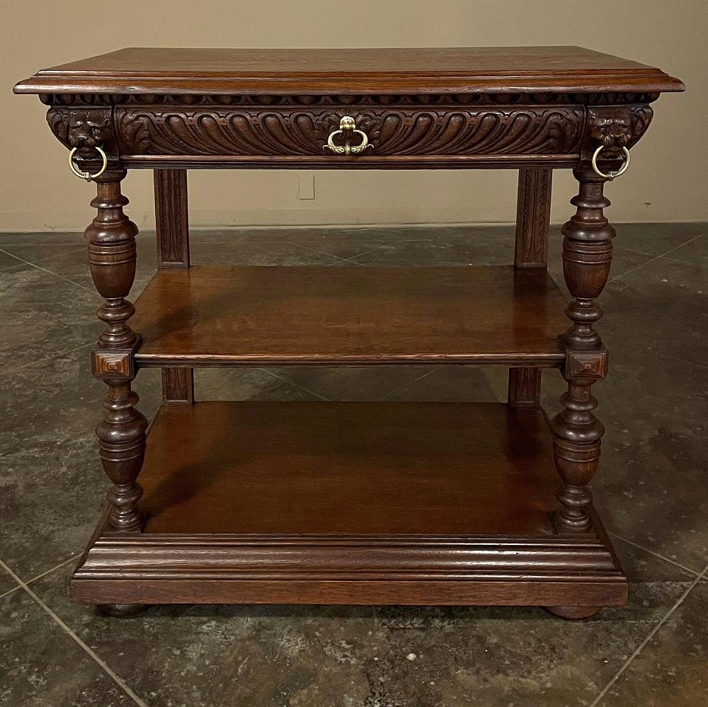 19th Century Renaissance console ~ Etagere Buffet is a truly special piece, one that will fit in tight spots, niches, between windows, on stairwell landings and just about anywhere! Add a little Old World touch to your decorating with this piece,