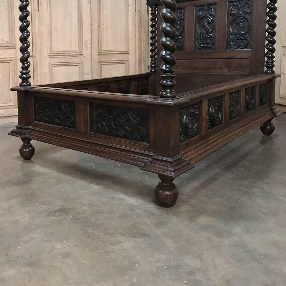 Mid-19th Century 19th Century French Renaissance Four Poster Hand Carved Oak Canopy Bed