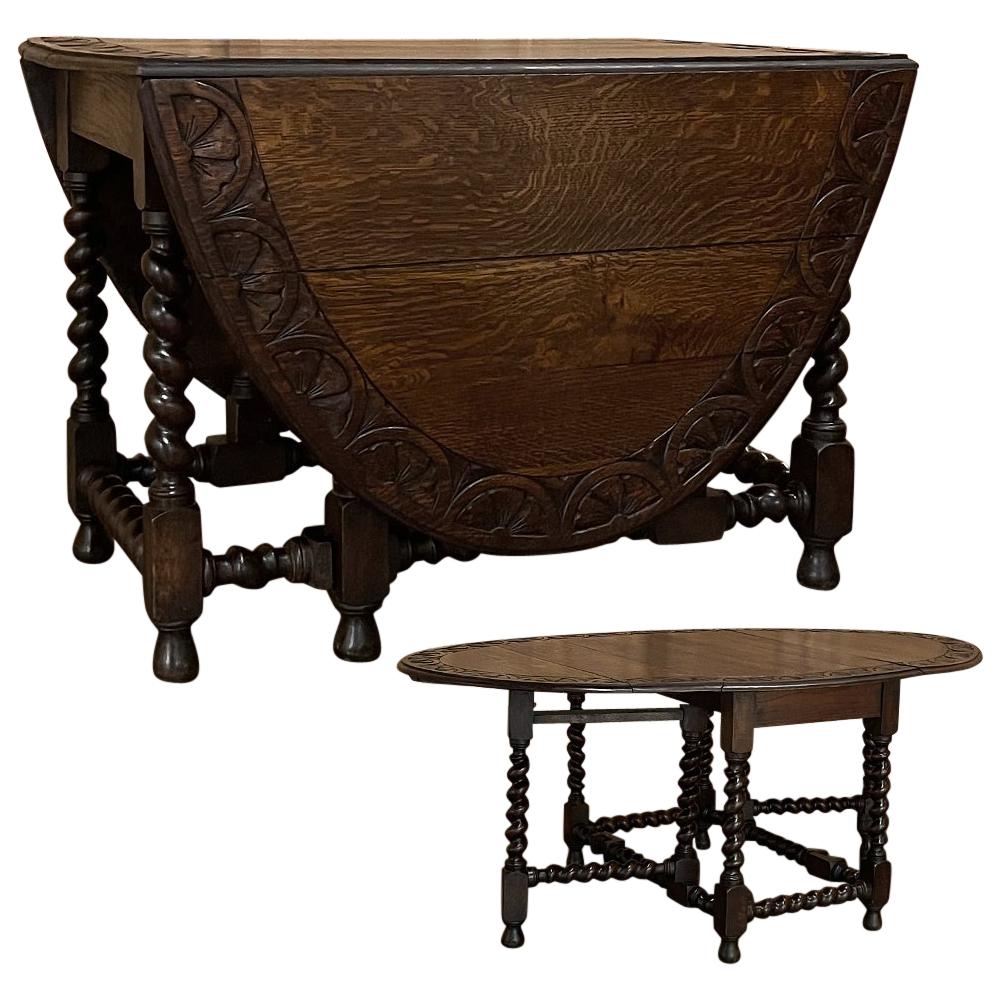 19. Jahrhundert Renaissance-Tisch mit Gate Leg und blattförmigem Barley-Twist