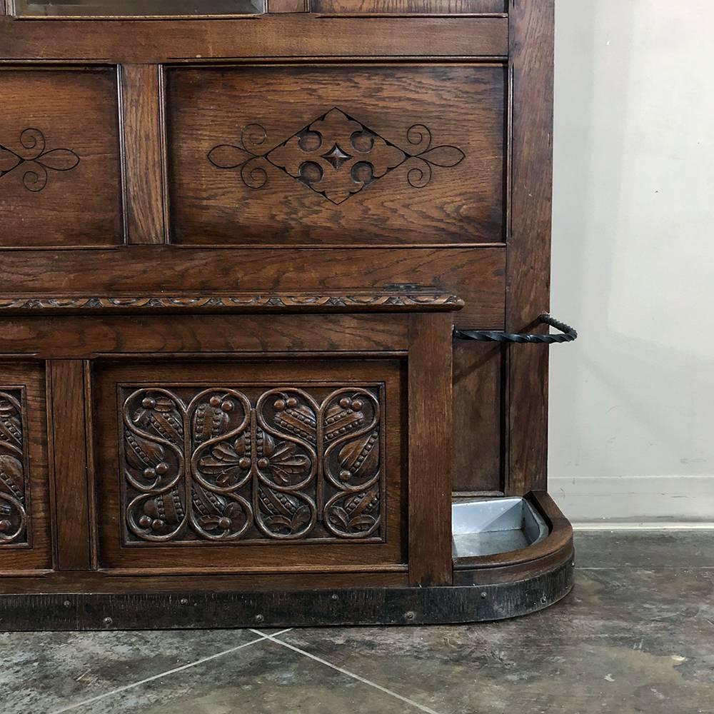 19th Century Renaissance Hand-Carved Oak Hall Tree with Hall Bench 1