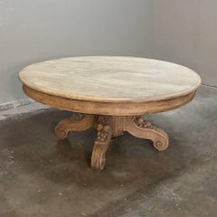 19th Century Renaissance Hand-Carved Stripped Oak Coffee Table with Della Robia