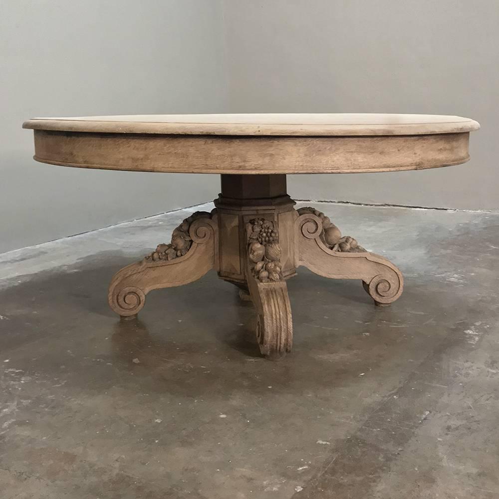 Mid-19th Century 19th Century Renaissance Hand-Carved Stripped Oak Coffee Table with Della Robia